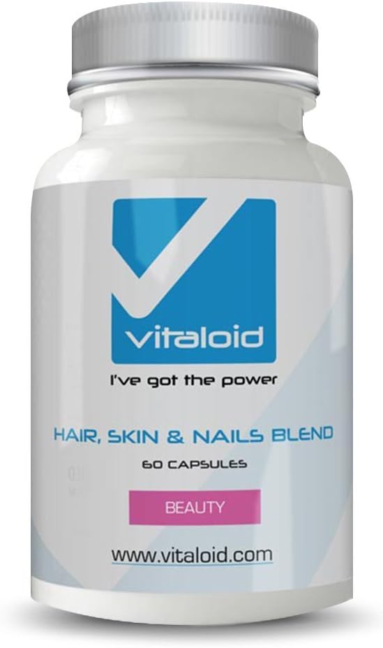 Vitaloid Formula Hair Skin & Nails - Biotin - 60 Capsules - Beauty Supplement with Biotin, MSM, Silica, Vitamin C (Ascorbic Acid), Marine Chondroitin, Active Chondroitin and Marine Collagen - Strengthens and Beautifies Hair, Skin and Nails - Contains MMS for Perfect Nails - Helps Avoid Hair Loss, Strengthens Weak Nails and Repairs Skin Visible results in just a few days.