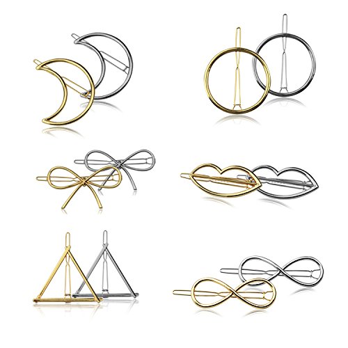 Minimalist geometric gold sliver hair clip triangle moon circle b…