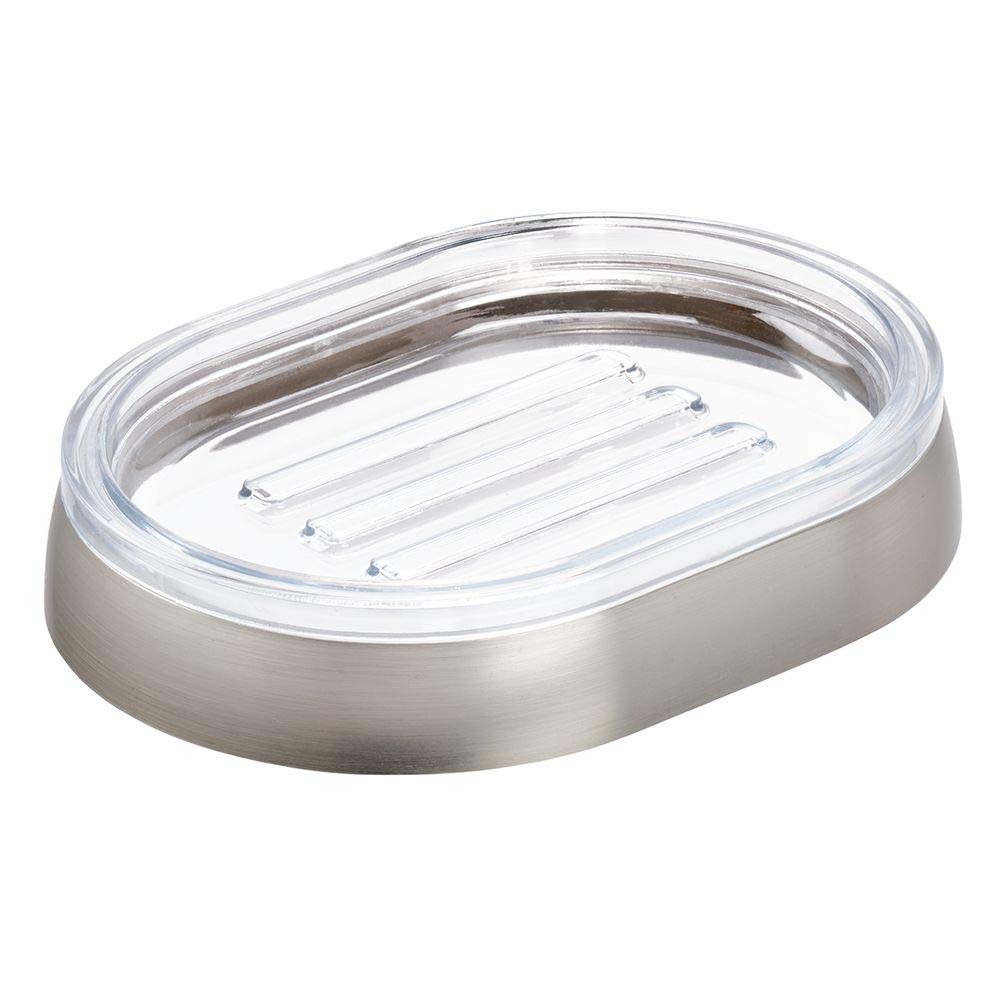 Photo 1 of iDesign Haley Plastic Soap Saver, Dish Holder Tray for Bathroom Counter, Shower, Kitchen, Set of 1, Brushed
