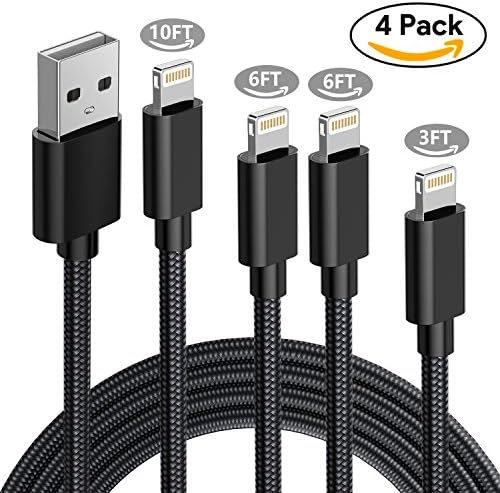 iPhone Charger, Desnakk Lightning Cable 4Pack 3FT 6FT 6FT 10FT Nylon Braided iPhone Cable USB Cord Charging Charger for iPhone iPad Air iPad mini iPod (Black)