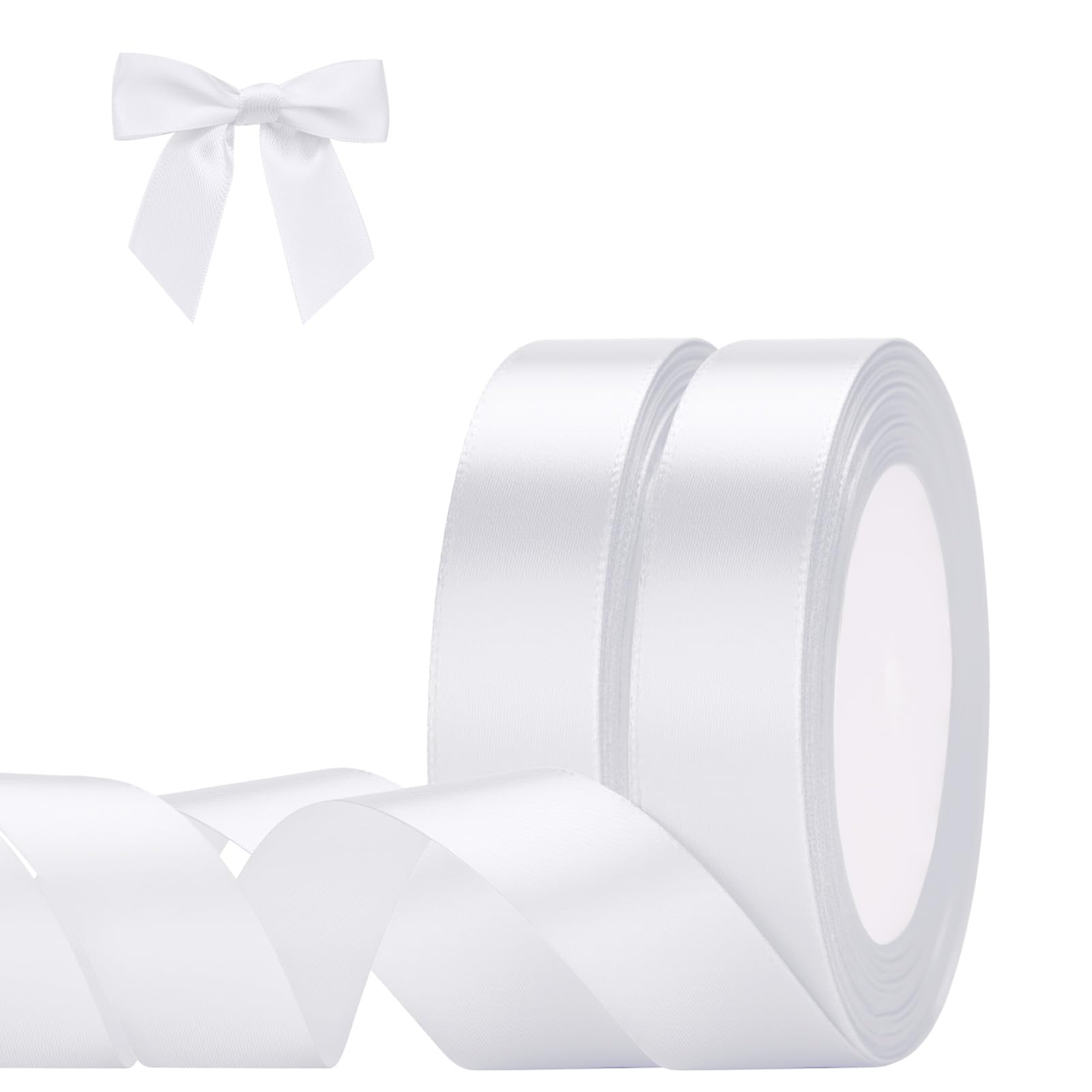 G2PLUS White Satin Ribbons 20mm: Gift Wrap Ribbon, 44M Ribbons for Gift Wrapping - Wedding Car, Christmas Craft - 2 Roll x 22M