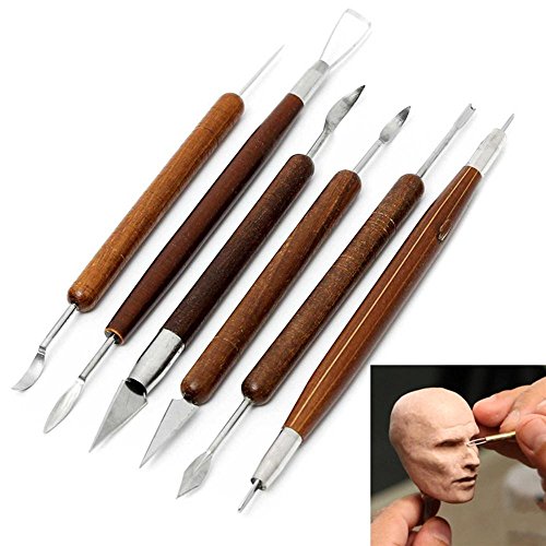 KOBWA 6pcs Carving Tools Wood Handle Clay Sculpting Tools Set Chisel Modeling Clay Tools
