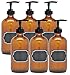 6 Pack Firefly Craft Amber Glass Pump Bottle with Chalkboard Labels, 8 ounces each