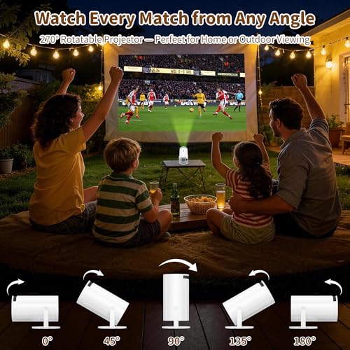 Telonixium Mini Projector, Full HD 1080P with 4K Support, Portable Projector with Carrying Case, 270° Rotation, Electric Keystone, 200" Screen, Low Noise ≤25dB, HDMI USB AUX, Home Cinema, Projecteur