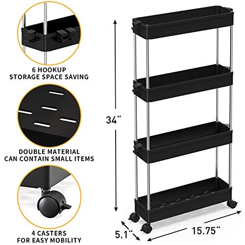 SPACEKEEPER-4-Tier-Slim-Storage-Cart-Mobile-Shelving-Unit-Organizer-Slide-Out-Storage-Rolling-Utility-Cart-Tower-Rack-for-Kitchen-Bathroom-Laundry-Narrow-Places-Plastic-Stainless-Steel-Black