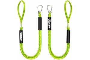 Noox USA Boat Bungee Dock Lines, Boating Gifts for Men, Boat Accessories, Mooring Lines for Bass Boat, Bungee Dock Line with Stainless Clip at one Side, 4 Feet (Pack of 2) (Yellow and Green)