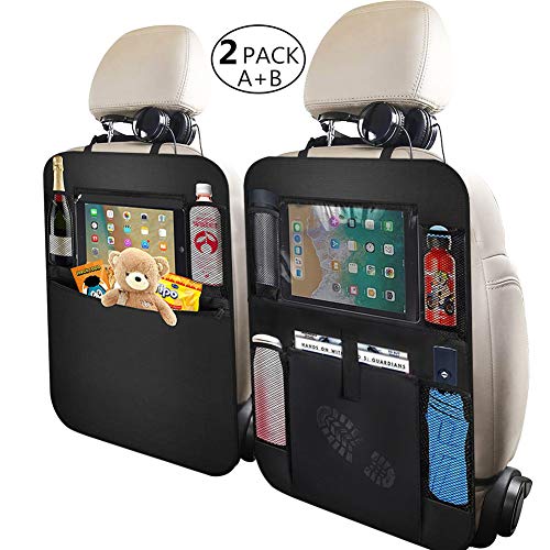 XBRN Car Back Seat Protectors Backseat Car Organizer Kick Mats with 10" Touch Screen Tablet Holder Storage Pockets for Kids Baby Toys Bottle Drinks Travel Accessories 2 Pack Type (A+B)