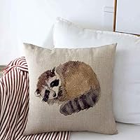 Starohou Throw Pillows Cover 18 x 18 Inches Wild Watercolor Raccoon Forest Tee Animal Cute Baby Wildlife Woodland Sketch Artistic Drawn Character Cushion Case Cotton Linen for Fall Home Decor