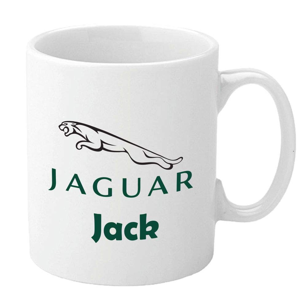 Personalised Jaguar Mugs. Printed White Ceramic Mugs. Full Colour. Customise with Name. Unique