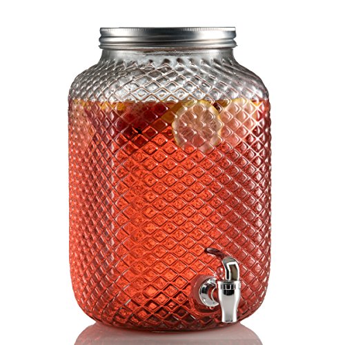 Emenest Glass Square Beverage Dispenser Diamond Cut Design with