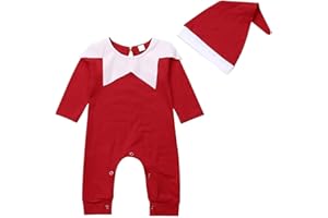 Nicoxijia Newborn Baby My First Christmas Outfit Boy Girl Elf Santa Claus Costumes Long Sleeve Romper Jumpsuit with Hat Set