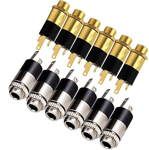 RUNCCI-YUN 3.5mm Stereo Jack Panel Mount Connector (Silver & Gold 12Pieces)