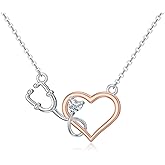PELOVNY Stethoscope Necklace 925 Sterling Silver Birthstone Heart Nursing Necklace Nurse Jewelry Medical Gifts for Women Doctors Nurses Female RN APRN CNA EMT