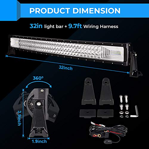 JoyTutus 32" Curved LED Light Bar, 378W Car Work Light Bars for Trucks