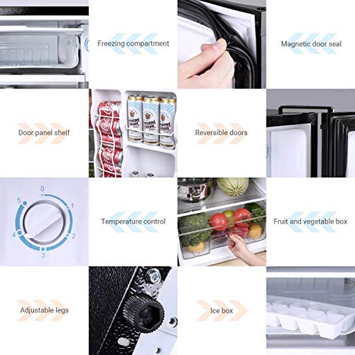 TACKLIFE Mini Fridge Quiet, Compact Refrigerator with Freezer 3.2 Cu.Ft, Energy Star, Thermostat