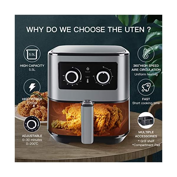Air Fryer Oven, Uten 5.5L Oil Free Air Fryers, Rapid Air Technology for Healthy Oil Free & Low Fat Cooking, Baking and…