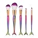 Affei 5pcs Mermaid Makeup Brushes Set For Foundation Eyebrow Eyeliner Blush Concealer Blending Brushes Cosmetic Beauty Tool With Silicone Makeup Sponge (Colorful)