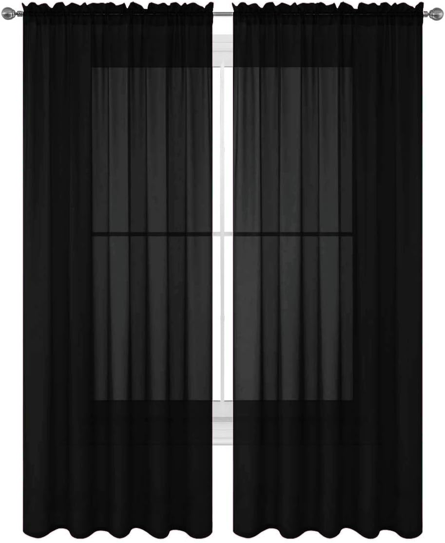 Decotex 2 Piece Solid Elegant Sheer Curtains Fully Stitched Panels Window Treatment Drape (54" X 120", Black)