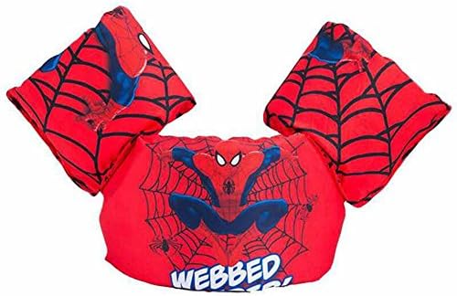Sunworld Swim Arm Bands Trainer Float Vest Puddle Jumper Basic Life Jacket Learn Swimming Independence Fun Aid Water Pool Beach (spider-man red)