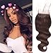 Aigemei Peruvian Virgin Hair 130% Density Body Wave Dark Brown 4x4 Free Part Lace Closure With Baby Hair(14 Inch,Dark Brown Color 2)