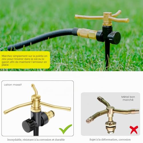FANHAO 2 x Metal Garden Lawn Sprinkler with Stake Base, 3 Arm Sprinkler System Automatic Watering System 360 Degree Rotatable for Garden, Watering Large Areas for Plants