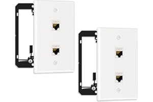 FGB 2 Pack Ethernet Wall Plate, 2 Port Keystone Wall Plate with Bracket and Cat7 Shielded RJ45 Keystone Coupler, Single Gang Ethernet Wall Plate with Mounting Bracket