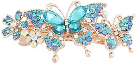 GSM Accessories Womens Rhinestone Mother Daughter Butterflies Large Size Alloy Hair Clips Barrettes HC205-Blue