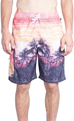 NBN Men's Boardshorts Tropical Print Elastic Waist Swim Trunk (Small,Orange)