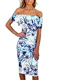 Sidefeel Women Floral Print Off Shoulder Bodycon Midi Dress