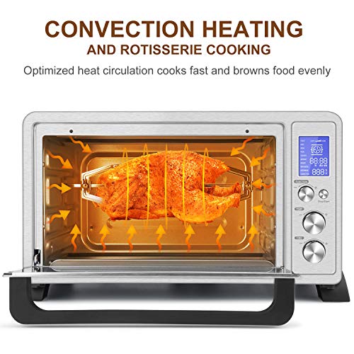 Toaster Oven, Vestaware Convection Oven 27QT Digital LCD Display Smart Countertop Oven with Baking Pan Broil Rack Rotisserie Fork and Removable Crumb Tray, Stainless Steel - Thumbnail 3
