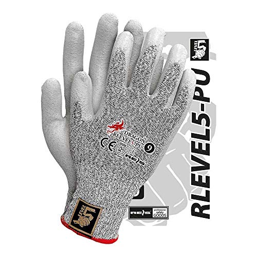 Reis RLEVEL5-PU_9 Dragon Lot de 12 gants de protection Noir/blanc/gris Taille 9