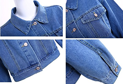MuNiSa Women's Oversize Boyfriend Denim Jacket Long Sleeve Jean Coat With Pocket S - Thumbnail 6