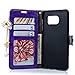 S7 Edge Case,Samsung Galaxy S7 Edge Case - Mavis's Diary 3D Handmade Wallet Case Bling Crystal PU Leather Sparkly Diamond Pearls Glitter Wooden Love Heart with Tower Tassel Pendant (Purple)