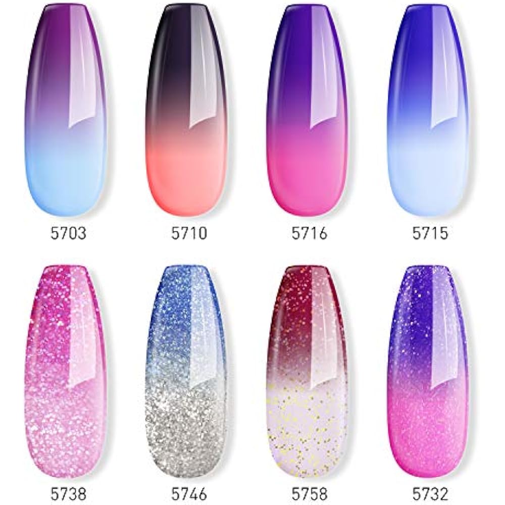 Sexy Mix Gel Nail Polish Set, UV Color Changing Temperature Change 8