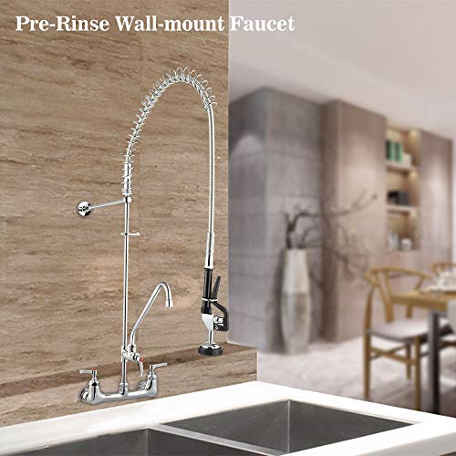 Aquaterior Wall Mount Commercial Kitchen Pre Rinse Faucet Restaurant Sink Sprayer Faucets with 12" Add-on Riser Spout - Thumbnail 7
