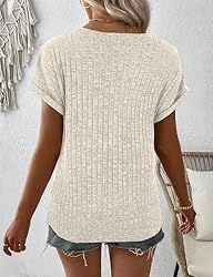 Koscacy V Neck Blouses Women's 1/4 Zip T-Shirts