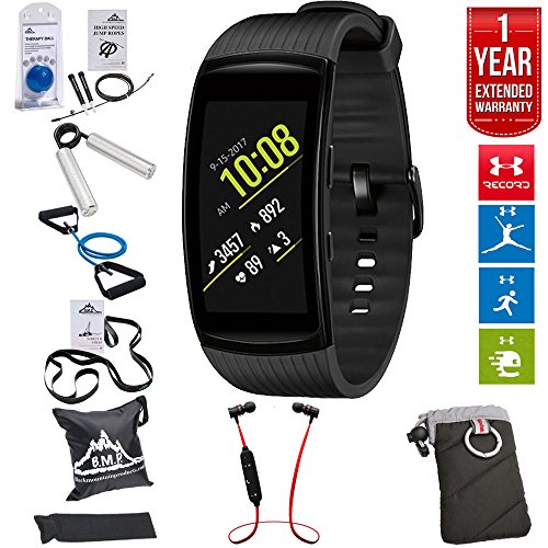 Samsung Gear Fit2 Pro Fitness Smartwatch - Black, Small (SM-R365NZKNXAR) + Fusion Bluetooth Headphones + Gear Black Jacket Case + 7 Pcs Fitness Kit + 1 Year Extended Warranty