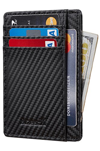 SimpacX Slim Wallet RFID Front Pocket, 01 Carbon Leather Black, Size One Size