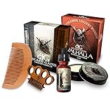 BEARD GAINS Valhalla Complete Vikings 100% Organic Scented Everyday Carry Beard Care Kit W/Beard Oil, Conditioner, Balm, Metal Mustache Comb & Wood Beard Comb | Beard Grooming Kit
