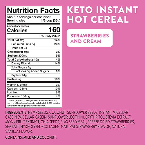 HighKey Snacks Keto Food Instant Breakfast Cereal - Low Carb Hot Oatmeal Substitute - Gluten Free Low Sugar Snack - High Protein Foods - Ketogenic Diet - Paleo Products - Strawberries & Cream - Thumbnail 5