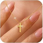925 Sterling Silver Cross Necklace for Women, Tiny Religious Cross Stuffers Baptism Religious Faith Chain Pendant Necklace for Men 14K Gold Plated Cross Choker Necklace Birthday Easter Jewelry Gift