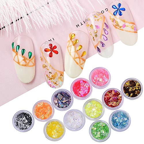 Glitter Nail Art Decorations 36 Boxes Nail Art Sticker Candy Colors Flakes Nail Kit with Tweezers Pickup Tools for Acrylic DIY Decoration Nail Art Supplies Accessories