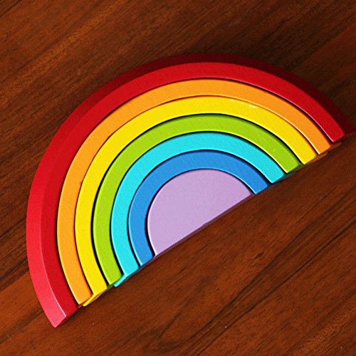 image for PojoTech Wooden Rainbow Stacking Game Learning Toy Geometry Building B