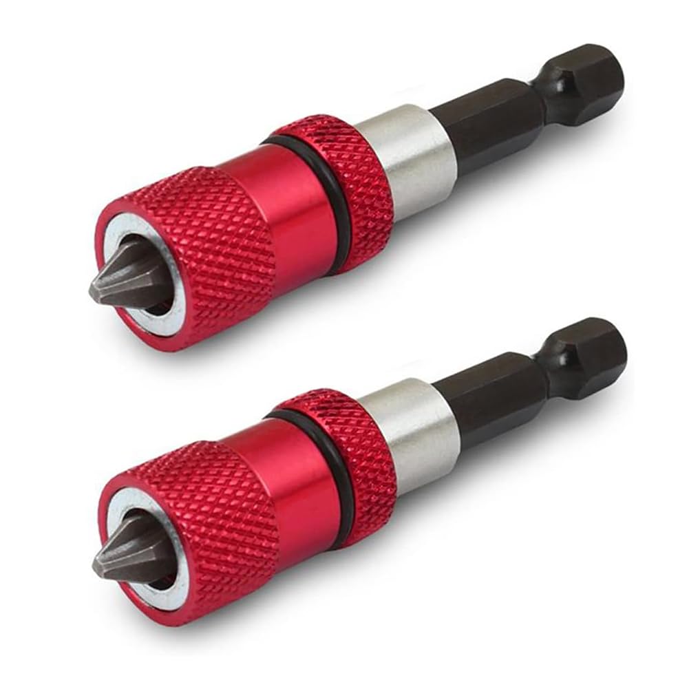 Teocpai 2pcs 60mm Magnetic Bit Holder with 2pcs PH2 Bits for Drywall Screw 1/4 Inch Hex Shank Screw Holder Adjustable Depth Screwdriver Bit