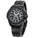 Uniprod Men's Stainless Steel Quartz Sport Round Watch Water Resistant Wrist Watch (Black)