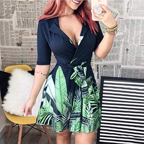 Witspace Women's Casual Half Sleeve Turndown Neck Printed Party Wedding Guest Dress