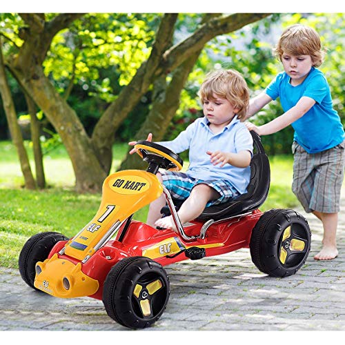 Push & Pedal Riding Vehicle, Go Kart Kids Ride on Bike, Yellow