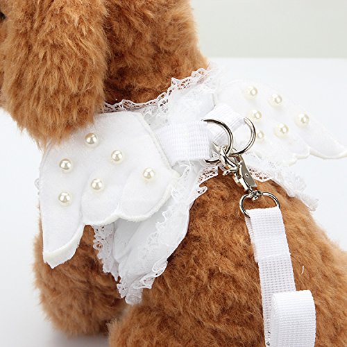 M2cbridge White Dog Puppy Harness Leash Collar Cat Vest Strap With Angel Wings (M)
