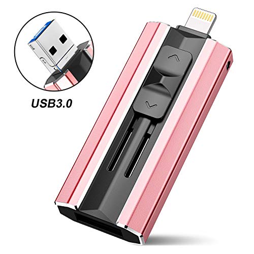 iPhone Flash Drive 128GB iPhone Memory Stick, Science Thumb Drive USB 3.0 Photo Stick Compatible with iPhone iPad Android and Computers (Rose Gold)