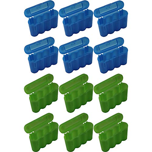12 Cases 6 Blue and 6 Green AA/AAA / CR123A Battery Holders Storage Cases